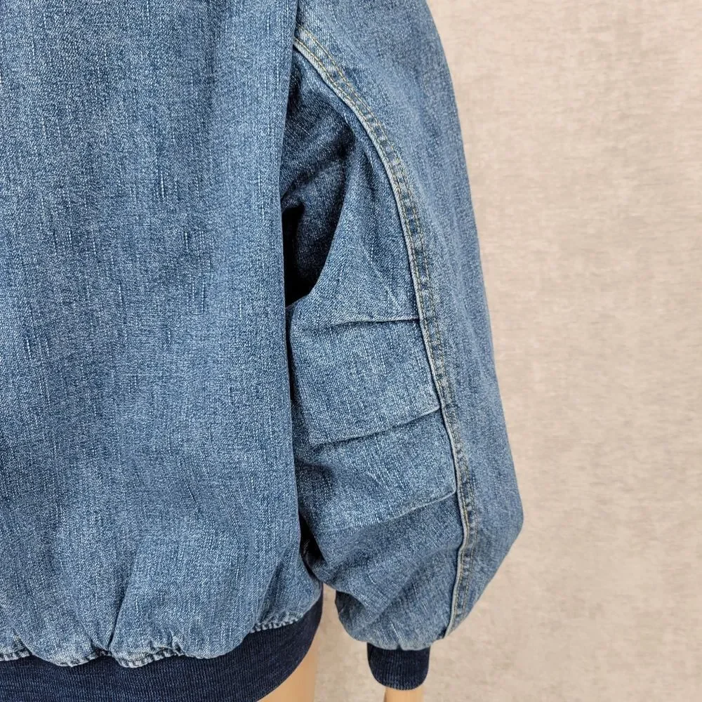 Guess Georges Marciano Vintage 80s Denim Bomber Jacket with Logo Patches RARE
